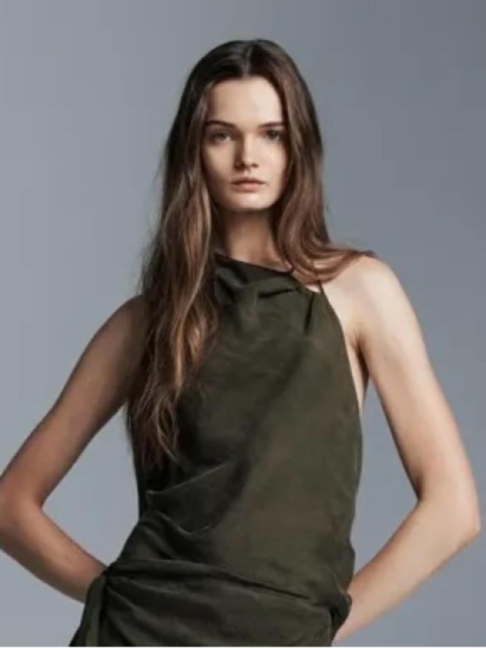 ✨Zara Olive Green Halter neckline Top Size L